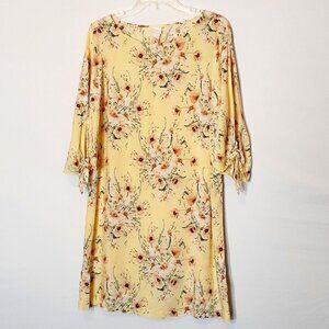 H&m Straight Short Shift Dress; Bell Sleeves w Slit & Tie; Yellow Floral; Size 8